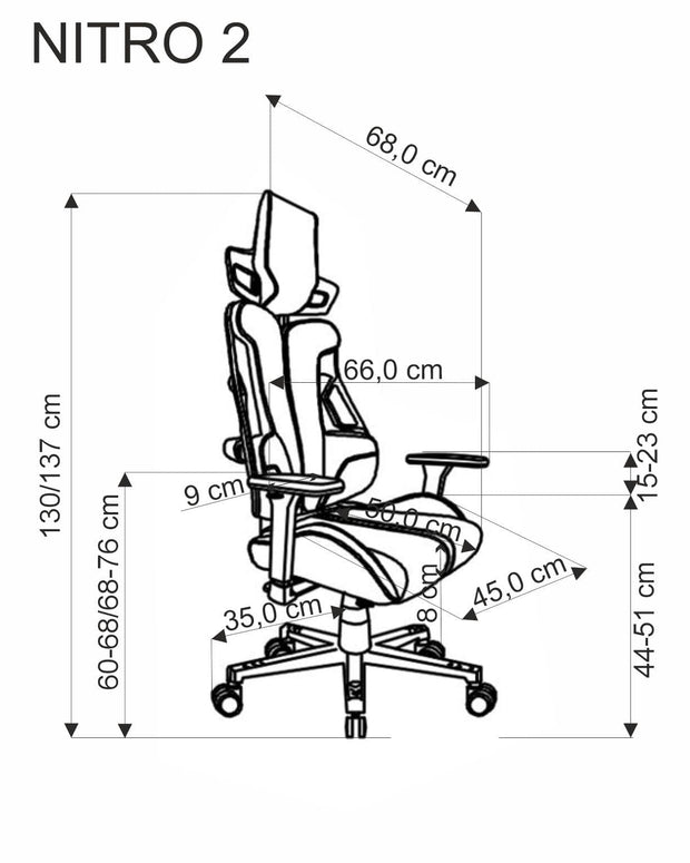 Scaun gaming tapitat cu stofa, Nitro 2 Gri / Negru, l66xA68xH130-137 cm (4)