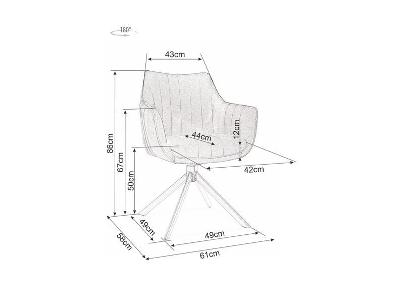 Scaun rotativ tapitat cu piele ecologica si picioare metalice, Aziel Verde Olive / Negru Mat, l61xA58xH86 cm (5)