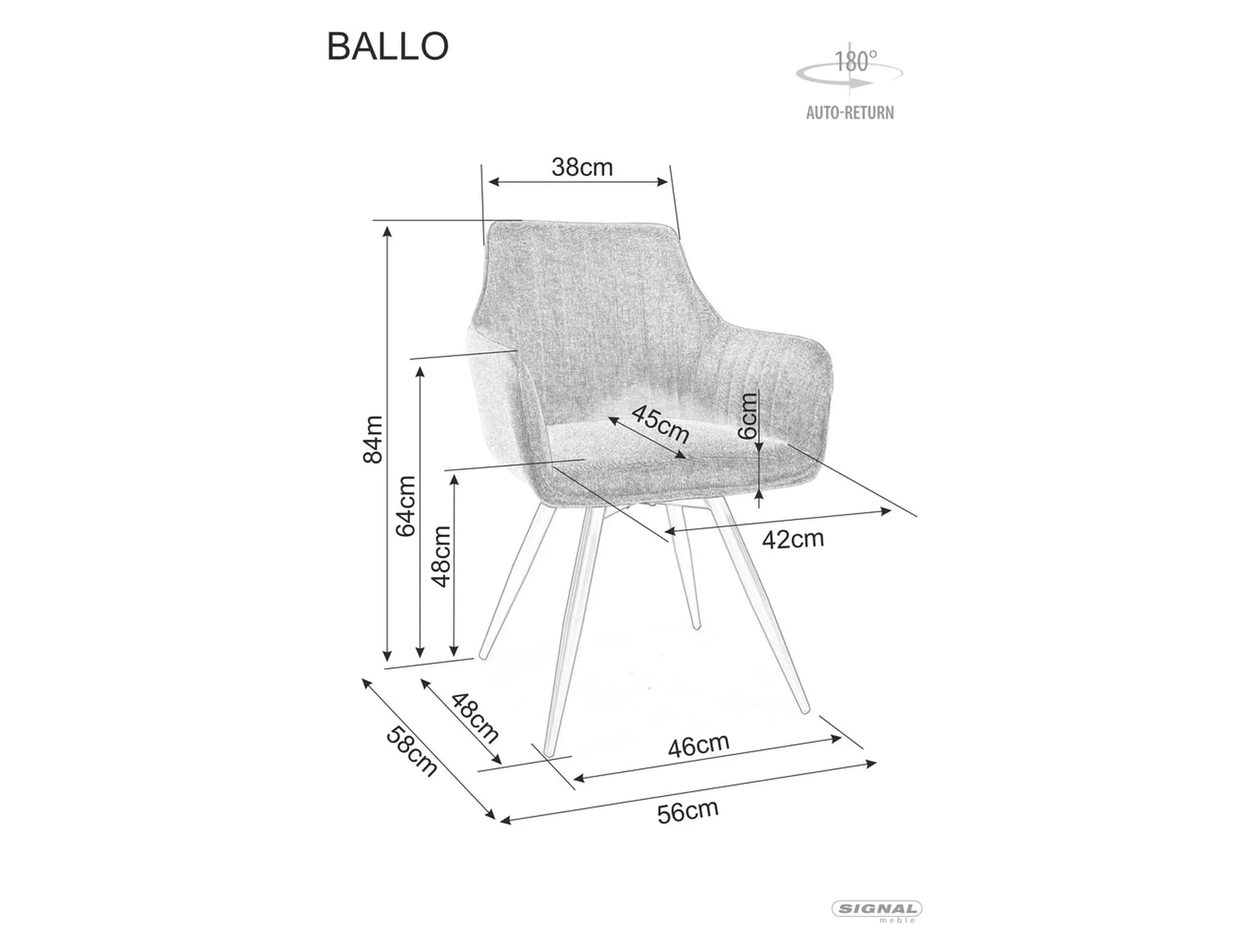 Scaun rotativ tapitat cu stofa si picioare metalice, Ballo Brego Bej / Negru, l56xA45xH84 cm (2)