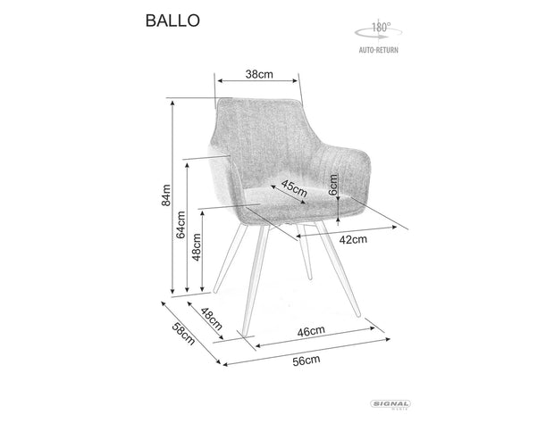 Scaun rotativ tapitat cu stofa si picioare metalice, Ballo Brego Gri Inchis / Negru, l56xA45xH84 cm (2)