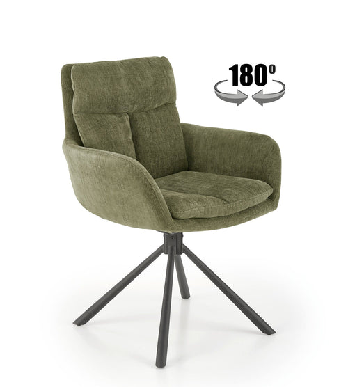 Halmar Scaun rotativ tapitat cu stofa si picioare metalice, K495 Verde Olive / Negru, l60xA65xH87 cm