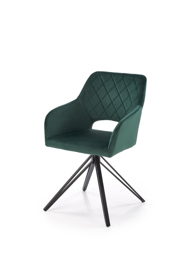 Scaun rotativ tapitat cu stofa si picioare metalice, K535 Velvet Verde Inchis / Negru, l57xA60xH86 cm