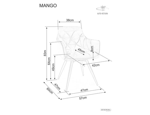 Signal Scaun rotativ tapitat cu stofa si picioare metalice, Mango Velvet Gri / Negru, l57xA45xH83 cm