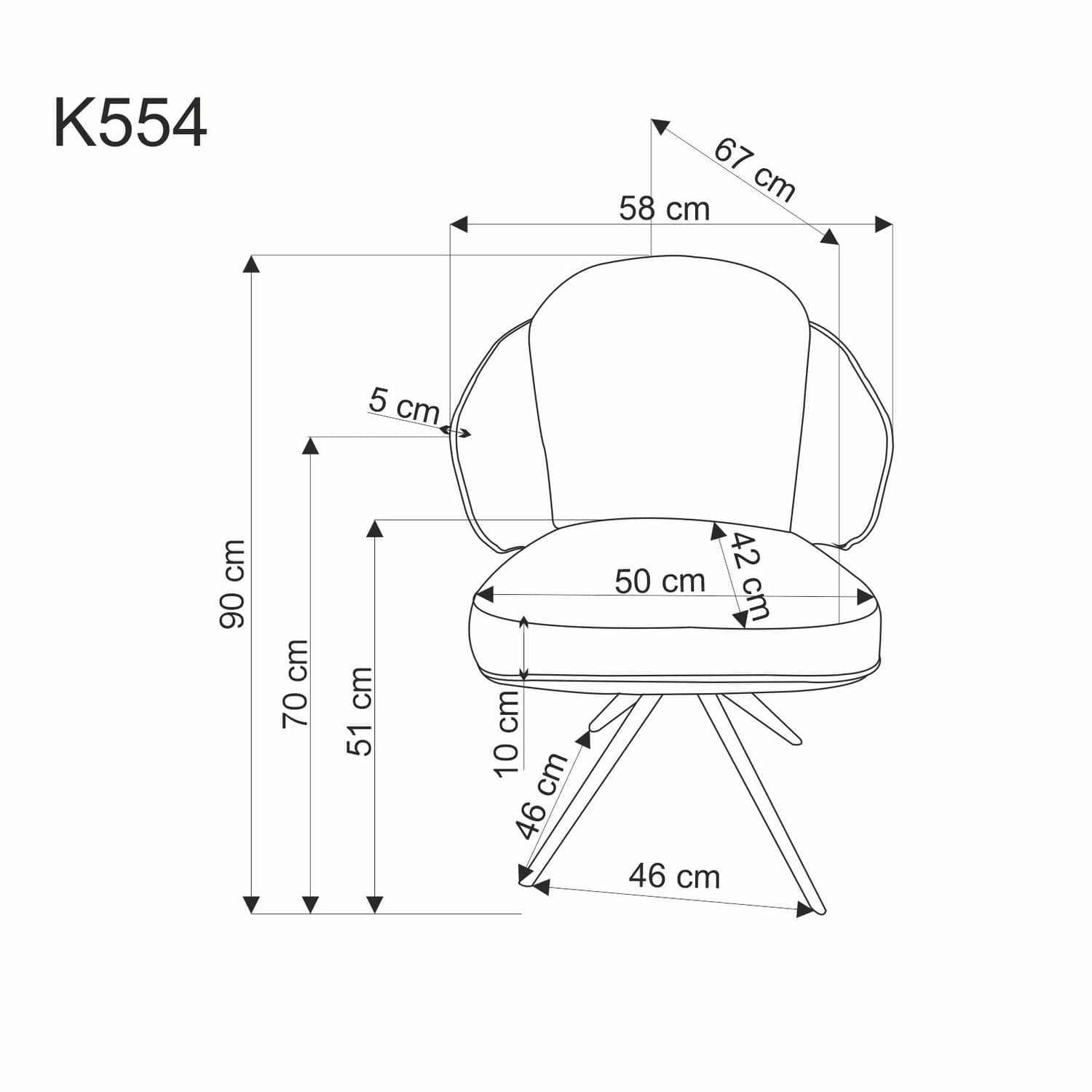 Scaun rotativ tapitat cu stofa si piele ecologica, cu picioare metalice, K-554 Maro / Bej, l58xA67xH90 cm (3)