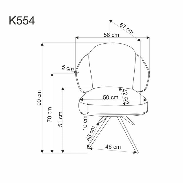 Scaun rotativ tapitat cu stofa si piele ecologica, cu picioare metalice, K-554 Maro / Bej, l58xA67xH90 cm (3)