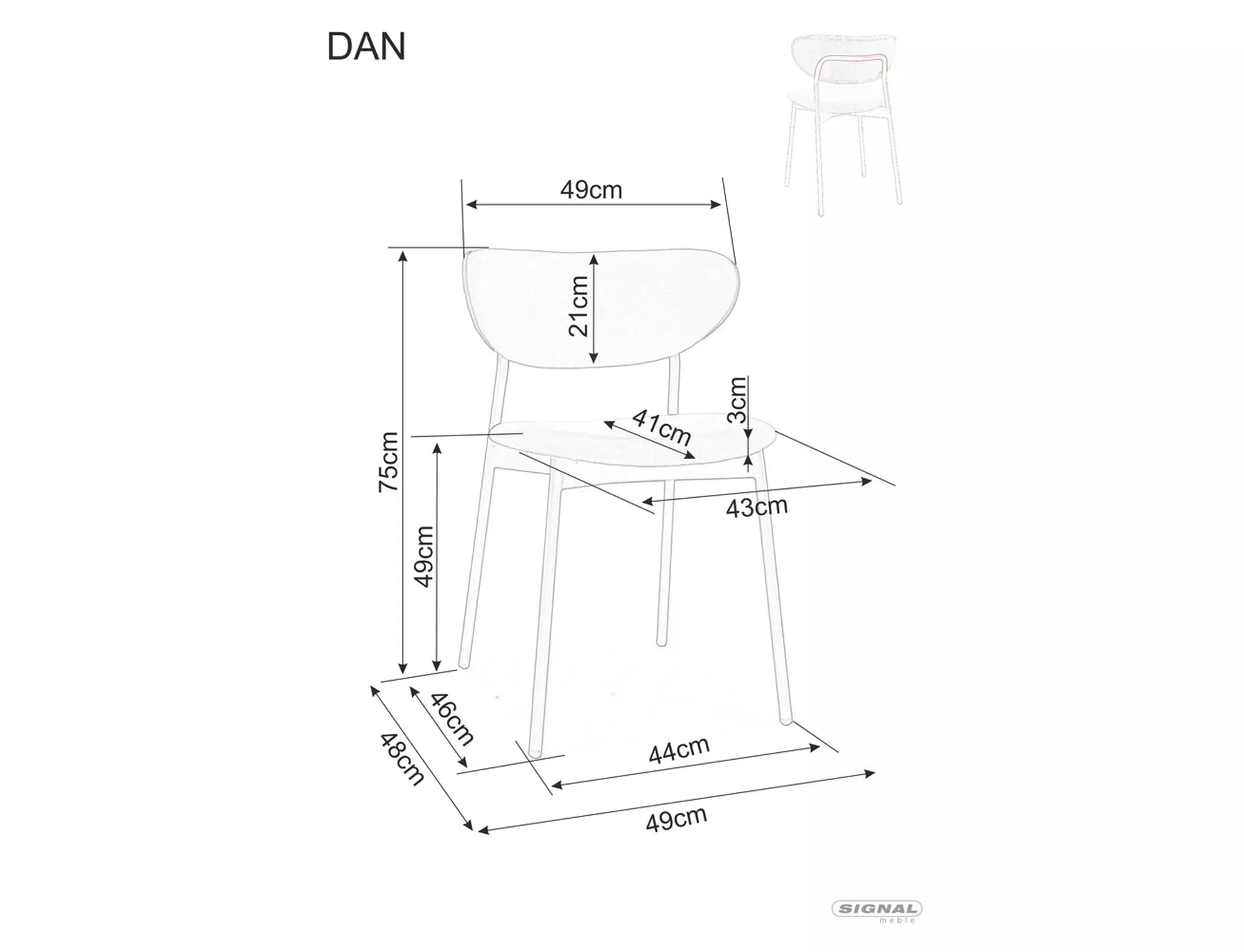 Scaun tapitat cu fibre sintetice si picioare metalice, Dan Portocaliu / Negru, l49xA41xH75 cm (1)