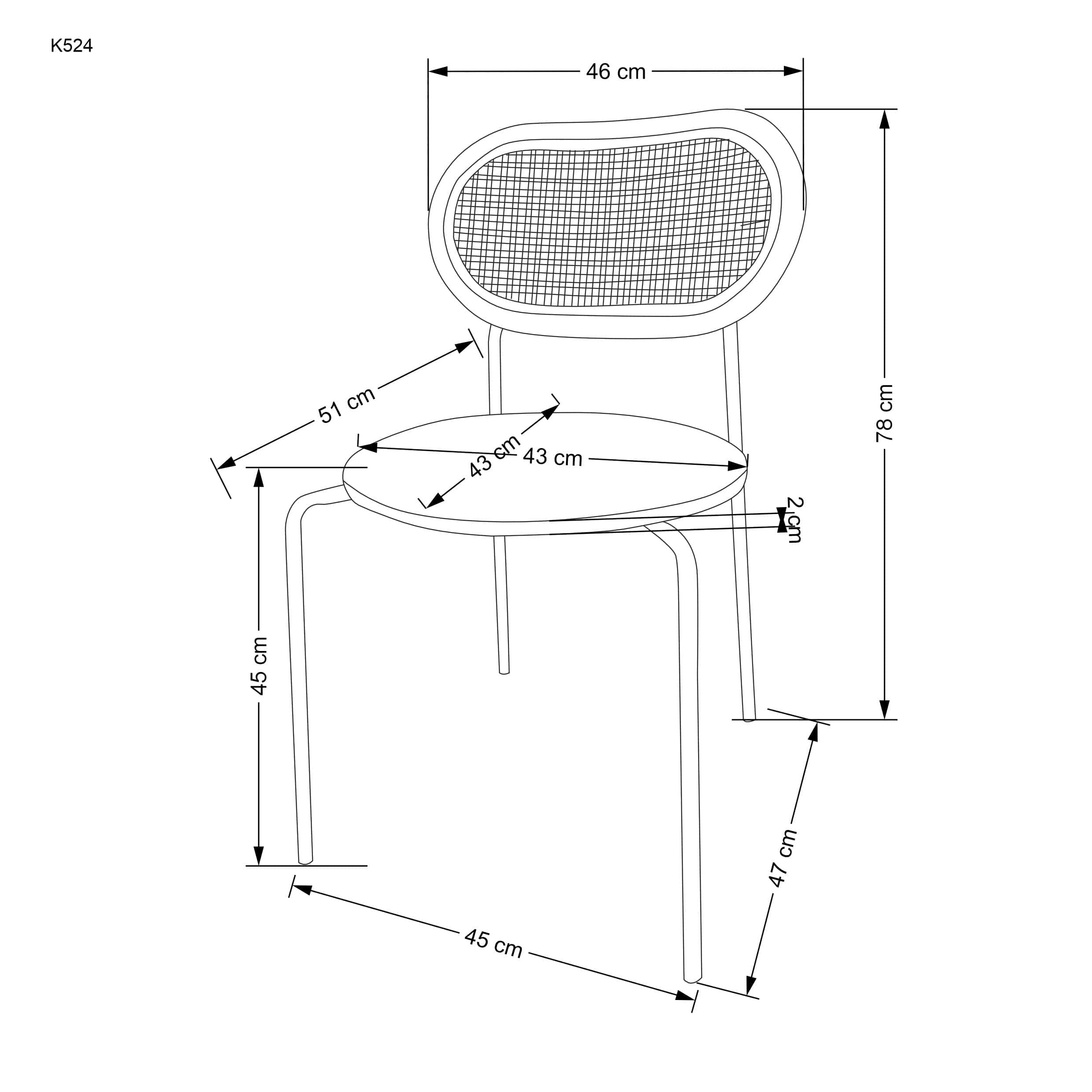 Scaun tapitat cu piele ecologica si picioare metalice, K524 Gri / Negru, l46xA51xH78 cm (2)