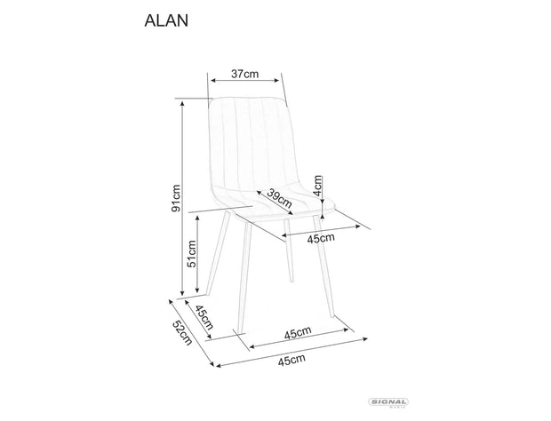 Scaun tapitat cu stofa si picioare metalice, Alan Velvet Gri Deschis / Negru, l45xA39xH91 cm (1)