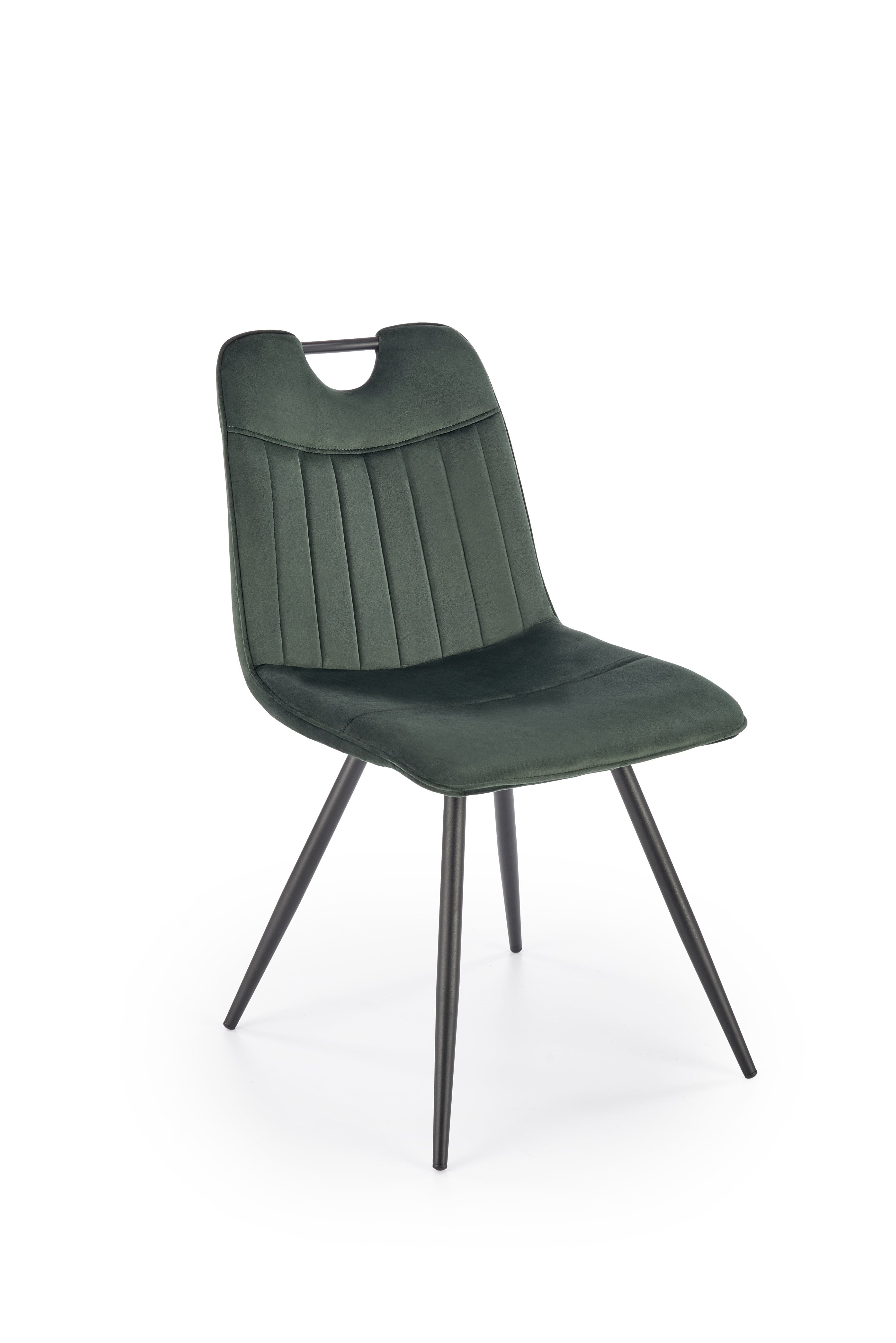 Scaun tapitat cu stofa si picioare metalice, K521 Velvet Verde Inchis / Negru, l46xA58xH83 cm