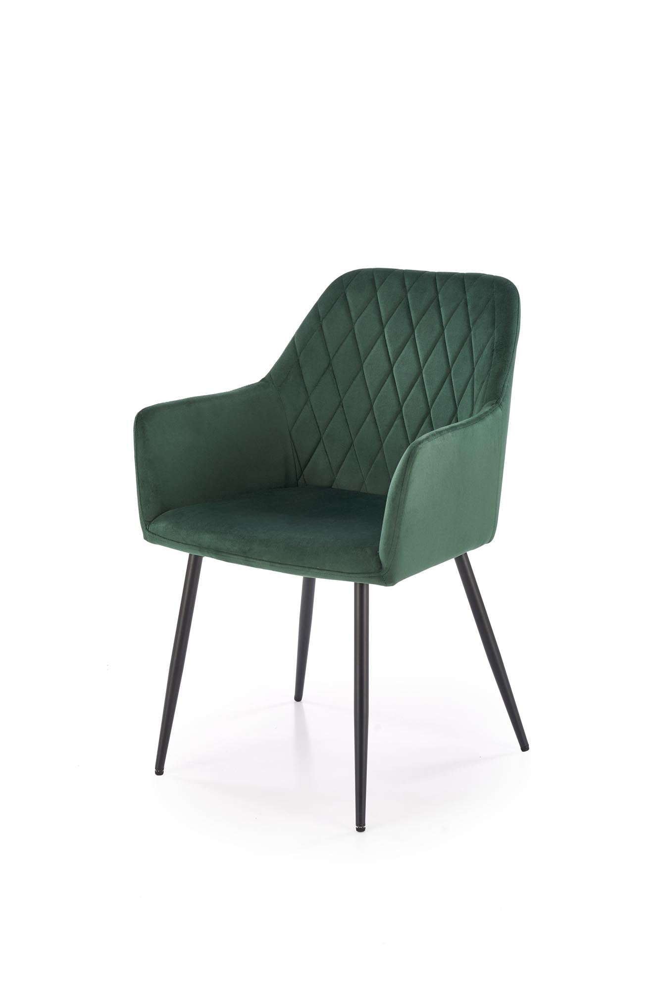 Scaun tapitat cu stofa si picioare metalice, K558 Velvet Verde Inchis / Negru, l59xA60xH86 cm