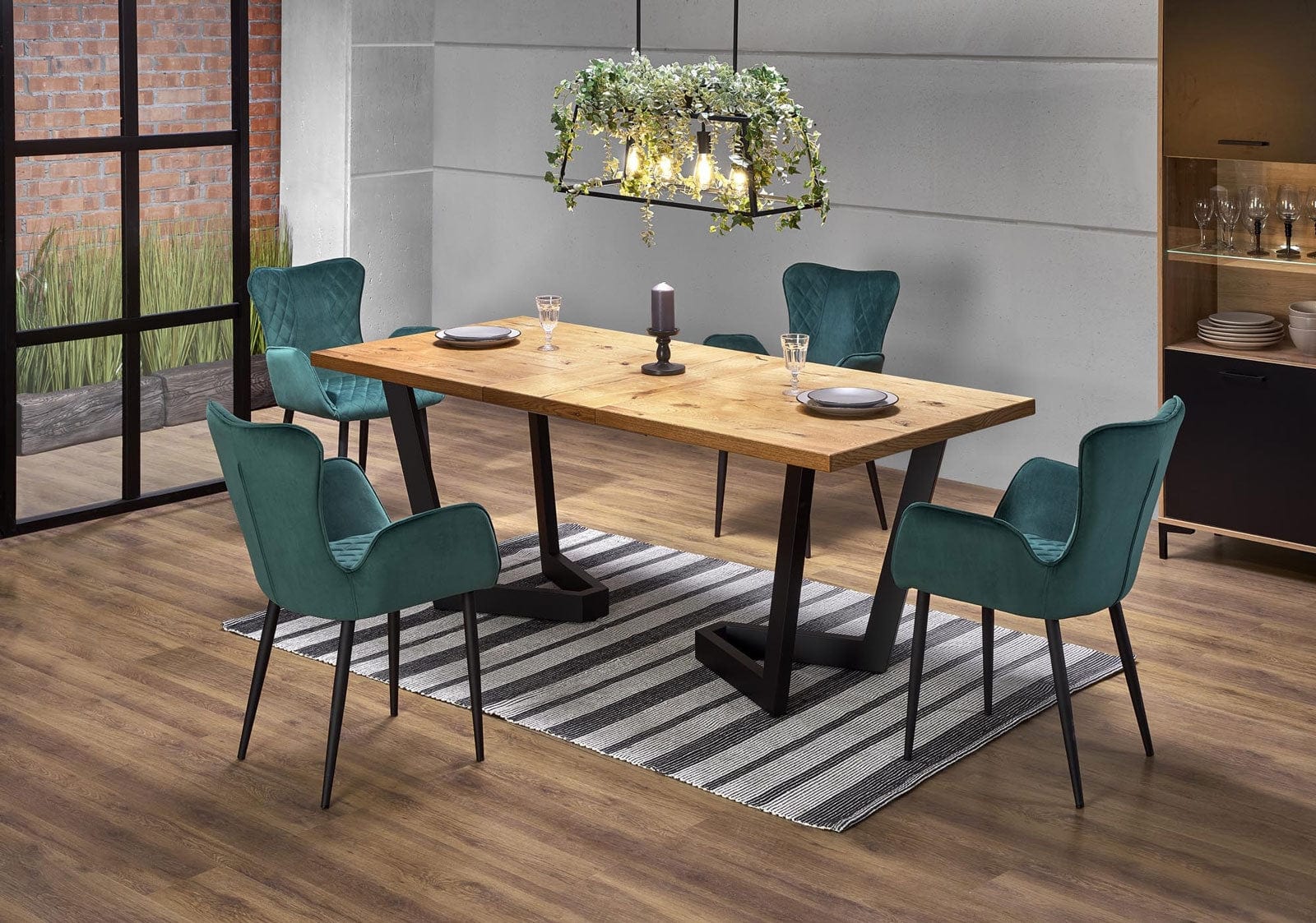 Scaun tapitat cu stofa si picioare metalice, Kai-427 Velvet Verde inchis / Negru, l56xA56xH80 cm (1)