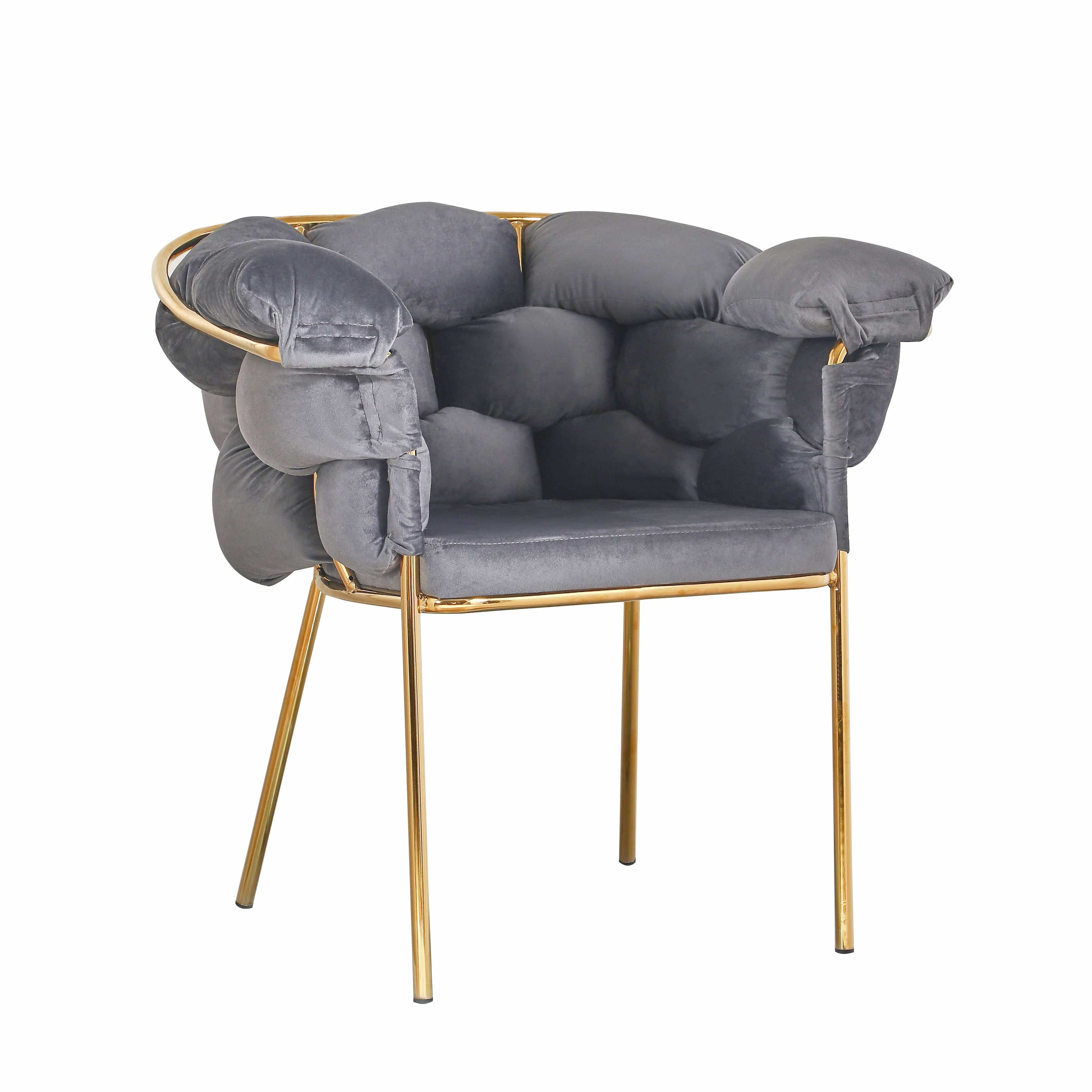 Bright Furniture Scaun tapitat cu stofa si picioare metalice, Balloon Velvet Gri / Auriu, l77xA59xH78 cm