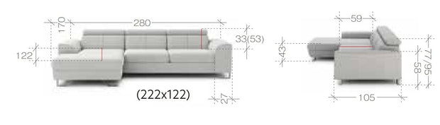 Coltar Astino Small Gri Extensibil cu Sezlong pe Dreapta, cu Lada de Depozitare, Tetiere Reglabile, l280xA170xH77-95 cm (18)