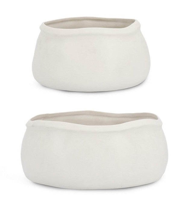 Set 2 boluri decorative din ceramica Mediterranean Alb, Ø27xH13,5 cm