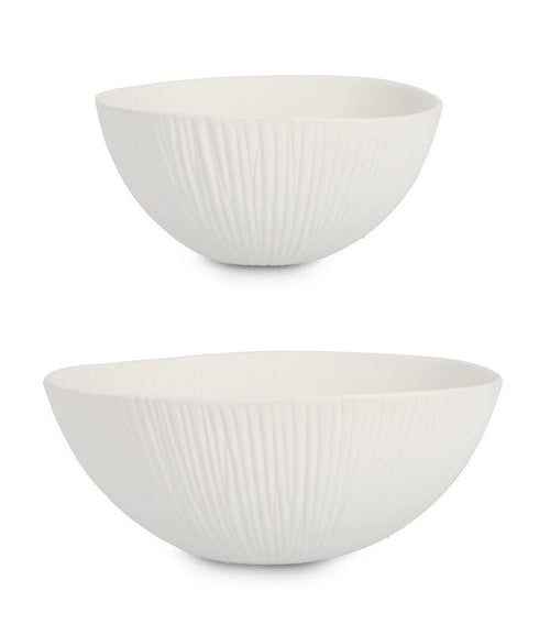 Bizzotto Set 2 boluri decorative din ceramica Striped Alb, L22xl21xH10,5 cm