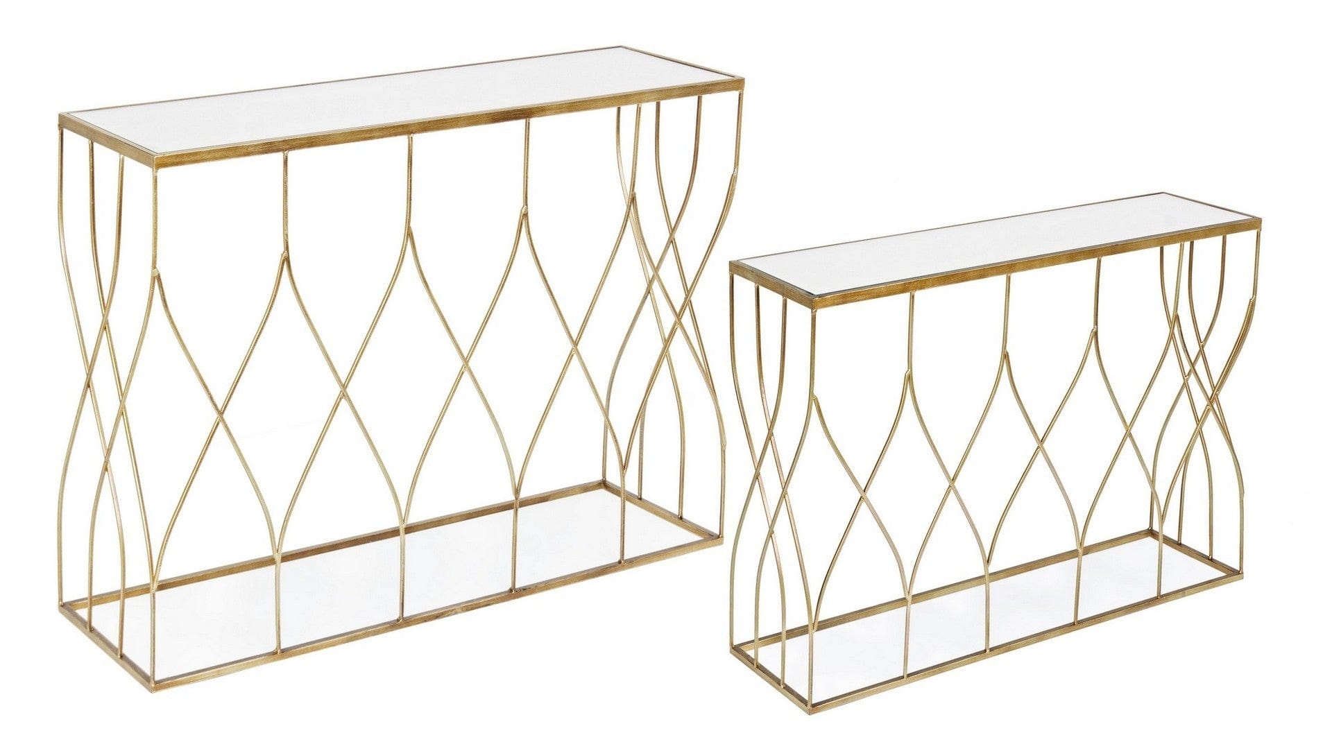 Set 2 console din sticla si metal Elenor Auriu, l104xA33xH79 / l96,5xA28xH71 cm (1)