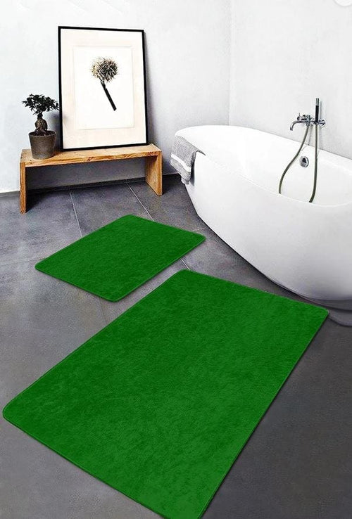 Set 2 covorase pentru baie antiderapante din poliester, Pelo BPS637 Rectangle Verde, 100 x 60 cm / 60 x 50 cm