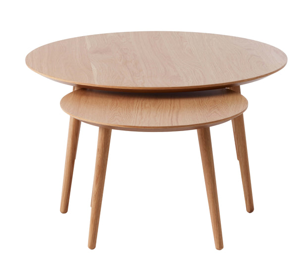 Unique Furniture A/S Set 2 mese de cafea din MDF, furnir si lemn, Adda Natural, Ø88xH45 / Ø58xH41 cm