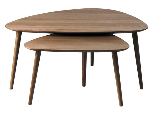 Unique Furniture A/S Set 2 mese de cafea din MDF, furnir si lemn, Adda Stejar Smoked / Natural, L100xl70xH45 / L70xl52,5xH41 cm