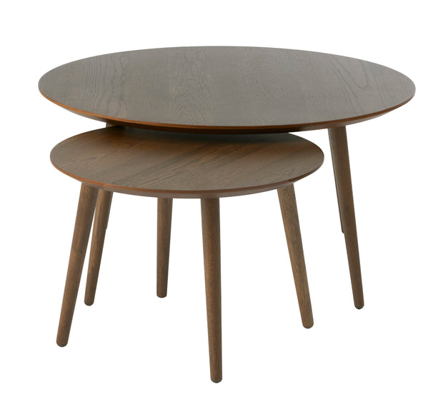 Unique Furniture A/S Set 2 mese de cafea din MDF, furnir si lemn, Adda Stejar Smoked / Natural, Ø88xH45 / Ø58xH41 cm