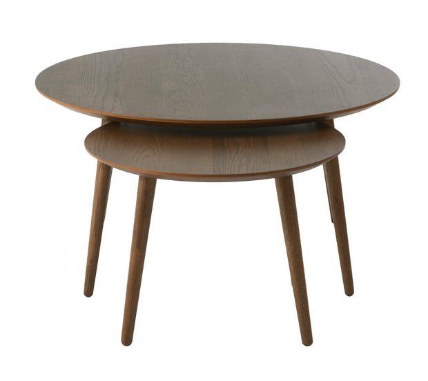 Unique Furniture A/S Set 2 mese de cafea din MDF, furnir si lemn, Adda Stejar Smoked / Natural, Ø88xH45 / Ø58xH41 cm