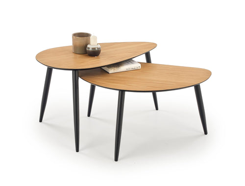 Set 2 mese de cafea din MDF, furnir si lemn, Geneva Stejar / Negru, L80xl45xH48 / L80xl50xH42 cm