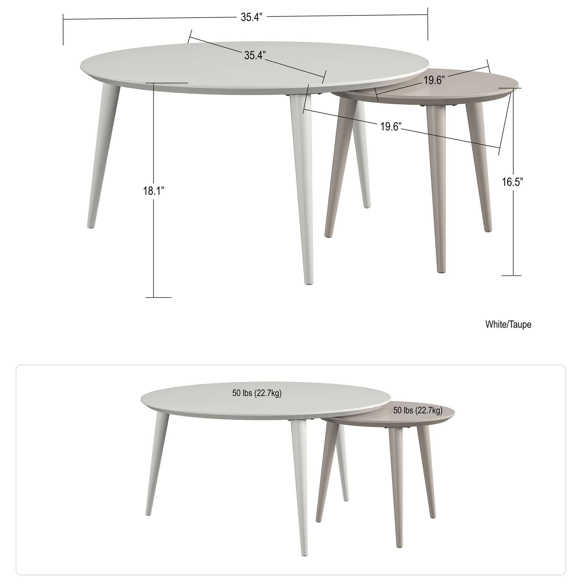 Dorel Home Set 2 mese de cafea din MDF si lemn, Carnegie Alb / Bej, Ø88xH45 cm