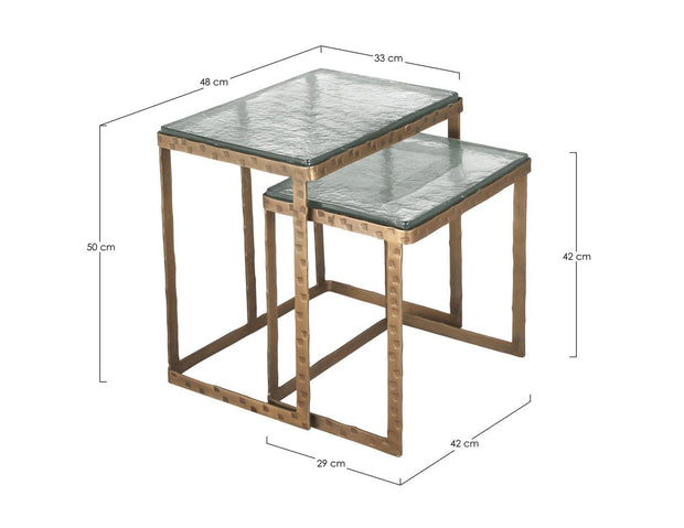 Set 2 mese de cafea din metal si sticla, Zayla Auriu, L48xl33xH50 cm (1)