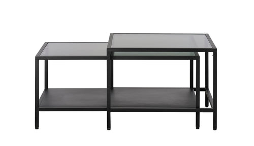 Unique Furniture A/S Set 2 mese de cafea din sticla si metal, Bronco Negru, L60xl60xH45 / L90xl45xH40 cm