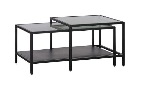 Unique Furniture A/S Set 2 mese de cafea din sticla si metal, Bronco Negru, L60xl60xH45 / L90xl45xH40 cm