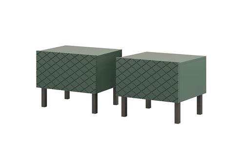 Set 2 noptiere din pal, MDF si metal, cu 1 sertar, Scalia II 50-1SZ Verde / Negru, l50xA42xH42 cm