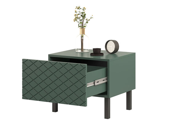 Bogart Set 2 noptiere din pal, MDF si metal, cu 1 sertar, Scalia II 50-1SZ Verde / Negru, l50xA42xH42 cm