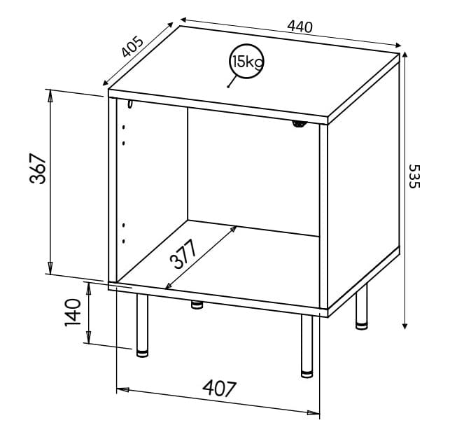 Set 2 noptiere din pal, MDF si metal, cu 1 usa, Hole Alb / Negru, l44xA40,5xH53,5 cm (3)