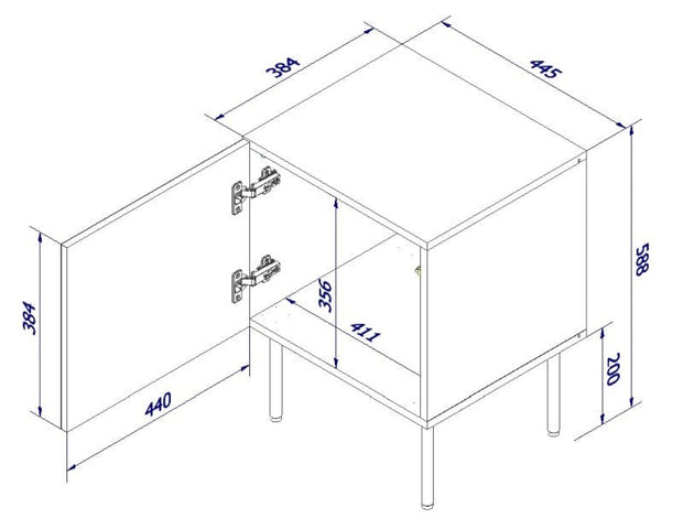 Set 2 noptiere din pal, MDF si metal, cu 1 usa, Palazzo Negru / Stejar, l44xA38xH58 cm (3)