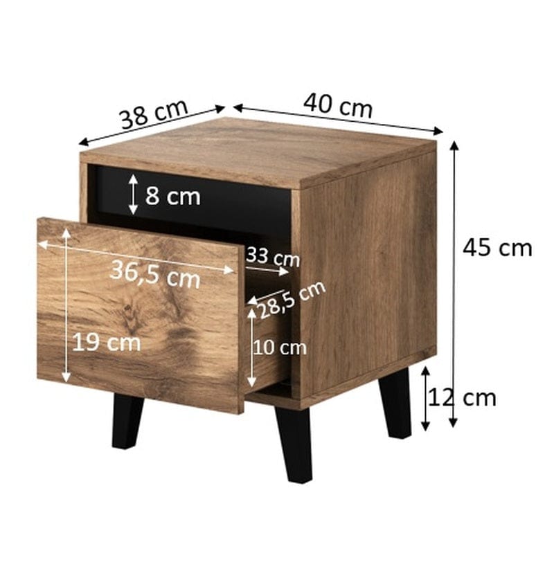 Set 2 noptiere din pal si plastic, cu 1 sertar, Nord Stejar / Antracit, l38xA45xH40 cm (1)