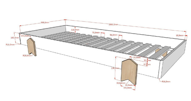 Set 2 paturi stivuibile din MDF si lemn de pin, pentru copii, Modulo Arrow Alb / Natural, 200 x 90 cm (1)