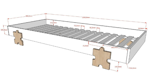 Set 2 paturi stivuibile din MDF si lemn de pin, pentru copii, Modulo Puzzle Alb / Natural, 200 x 90 cm (1)