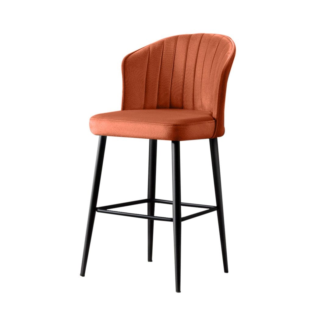 Asir Set 2 scaune de bar tapitate cu stofa si picioare metalice, Rubi Velvet Caramiziu / Negru, l52xA42xH97 cm