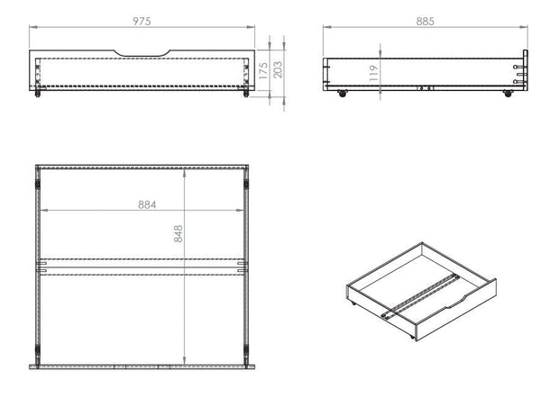 Set 2 sertare pat din lemn de pin, pentru copii, Pino Gri, l97,5xA88,5xH20,3 cm (1)