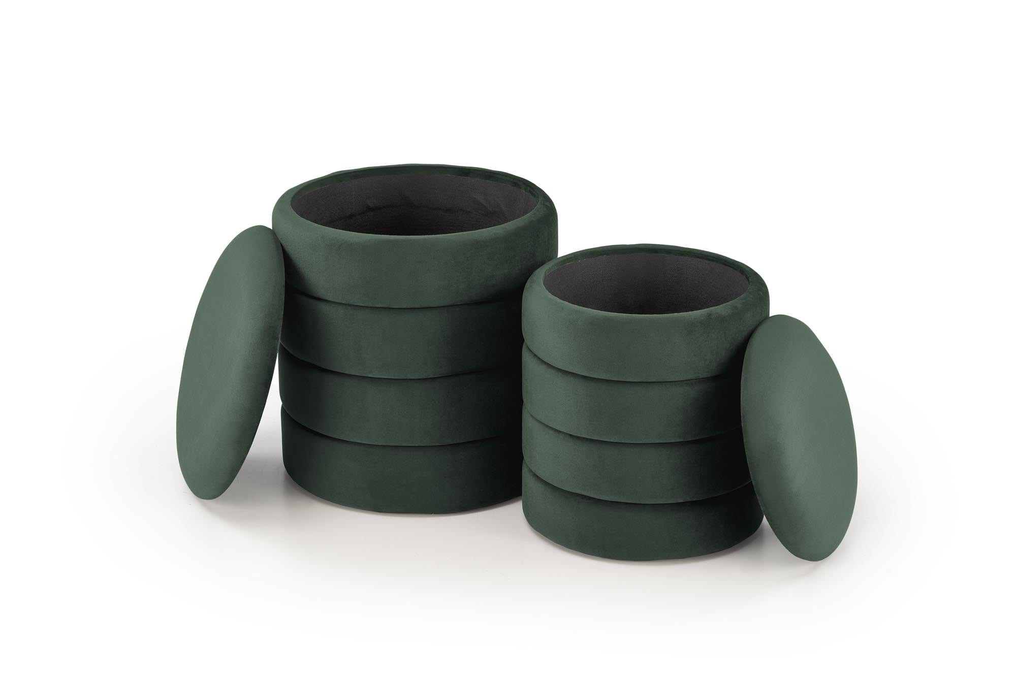 Set 2 taburete tapitate cu stofa, cu spatiu de depozitare Pacho Velvet Verde, Ø40xH44 / Ø33xH39 cm (4)