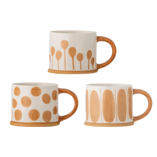 Set 3 cani din ceramica, Linora Maro, 450 ml