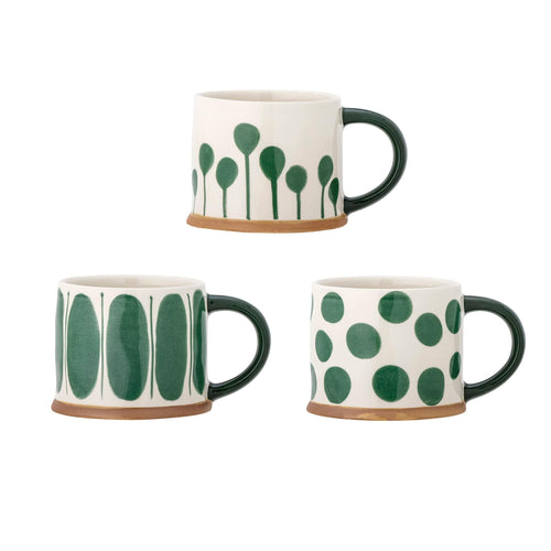 Bloomingville Set 3 cani din ceramica, Linora Verde, 450 ml