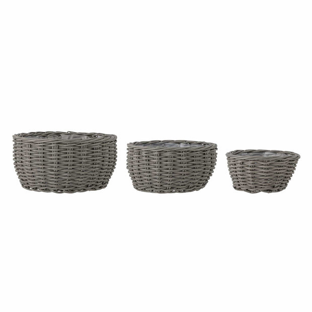 Set 3 ghivece din poliratan, Fioria Gri, Ø50xH22 / Ø42xH20 / Ø36xH17 cm