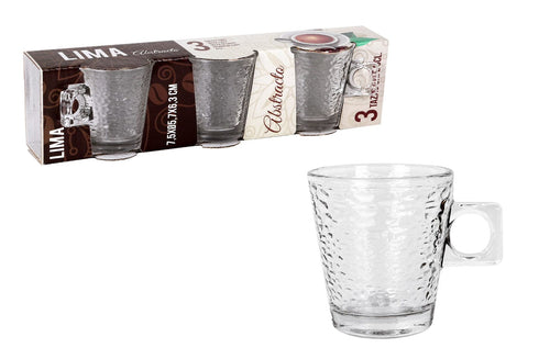 Inde Soler Hispania Set 3 pahare pentru cafea din sticla, Lima Abstr Transparent, 80 ml