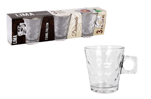 Inde Soler Hispania Set 3 pahare pentru cafea din sticla, Lima Diamant Transparent, 80 ml
