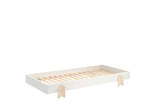 Set 3 paturi stivuibile din MDF si lemn de pin, pentru copii, Modulo Arrow Alb / Natural, 200 x 90 cm