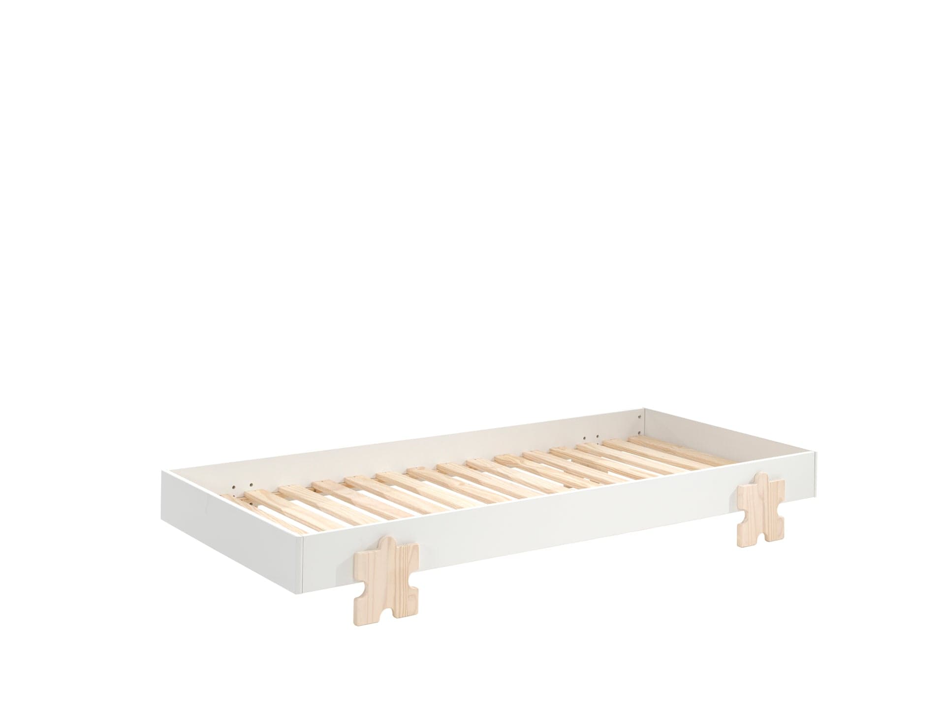 Set 3 paturi stivuibile din MDF si lemn de pin, pentru copii, Modulo Puzzle Alb / Natural, 200 x 90 cm (2)