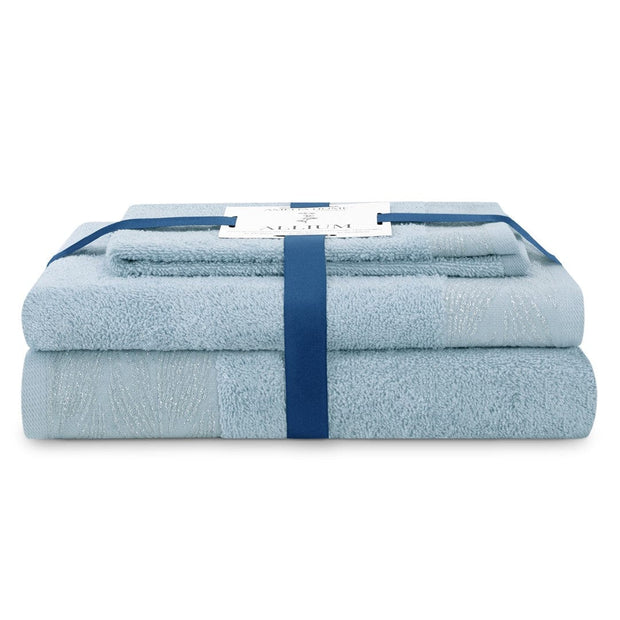 Decoking Set 3 prosoape de baie din bumbac, Allium Bleu, 30 x 50 cm / 50 x 90 cm / 70 x 130 cm