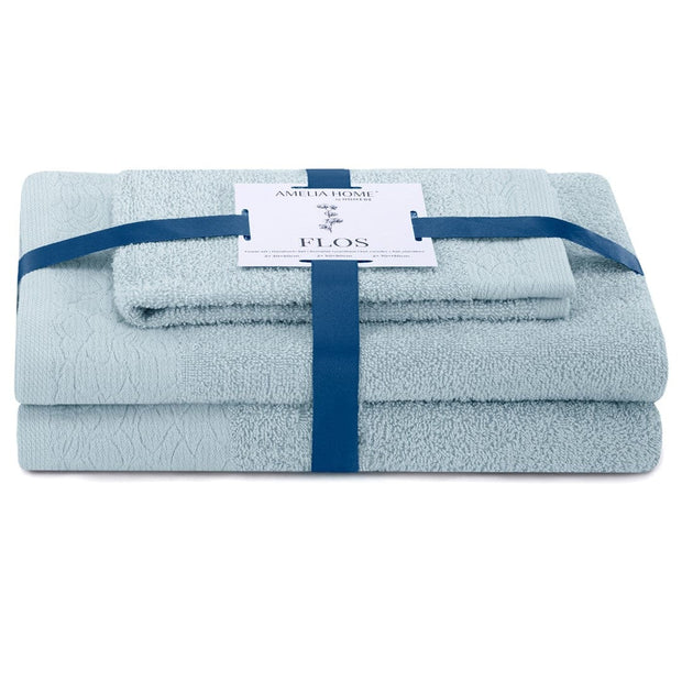 Decoking Set 3 prosoape de baie din bumbac, Flos Bleu, 30 x 50 cm / 50 x 90 cm / 70 x 130 cm