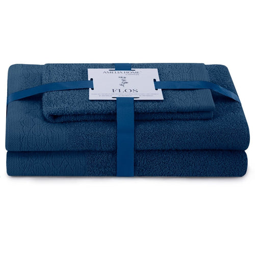 Decoking Set 3 prosoape de baie din bumbac, Flos Bleumarin, 30 x 50 cm / 50 x 90 cm / 70 x 130 cm